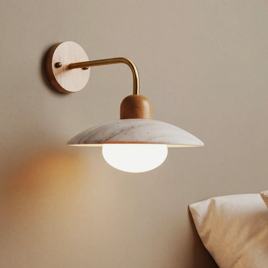 Modern Disc Travertine Wood Wall Sconce