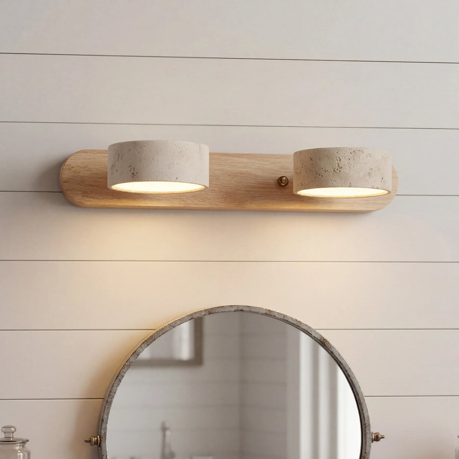 Natural Adjustable Travertine Stone Wood Wall Sconce