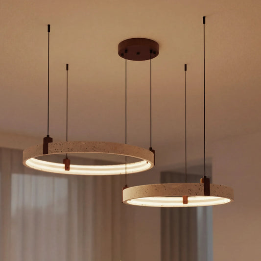 Modern Natural Travertine Ring LED Pendant Light