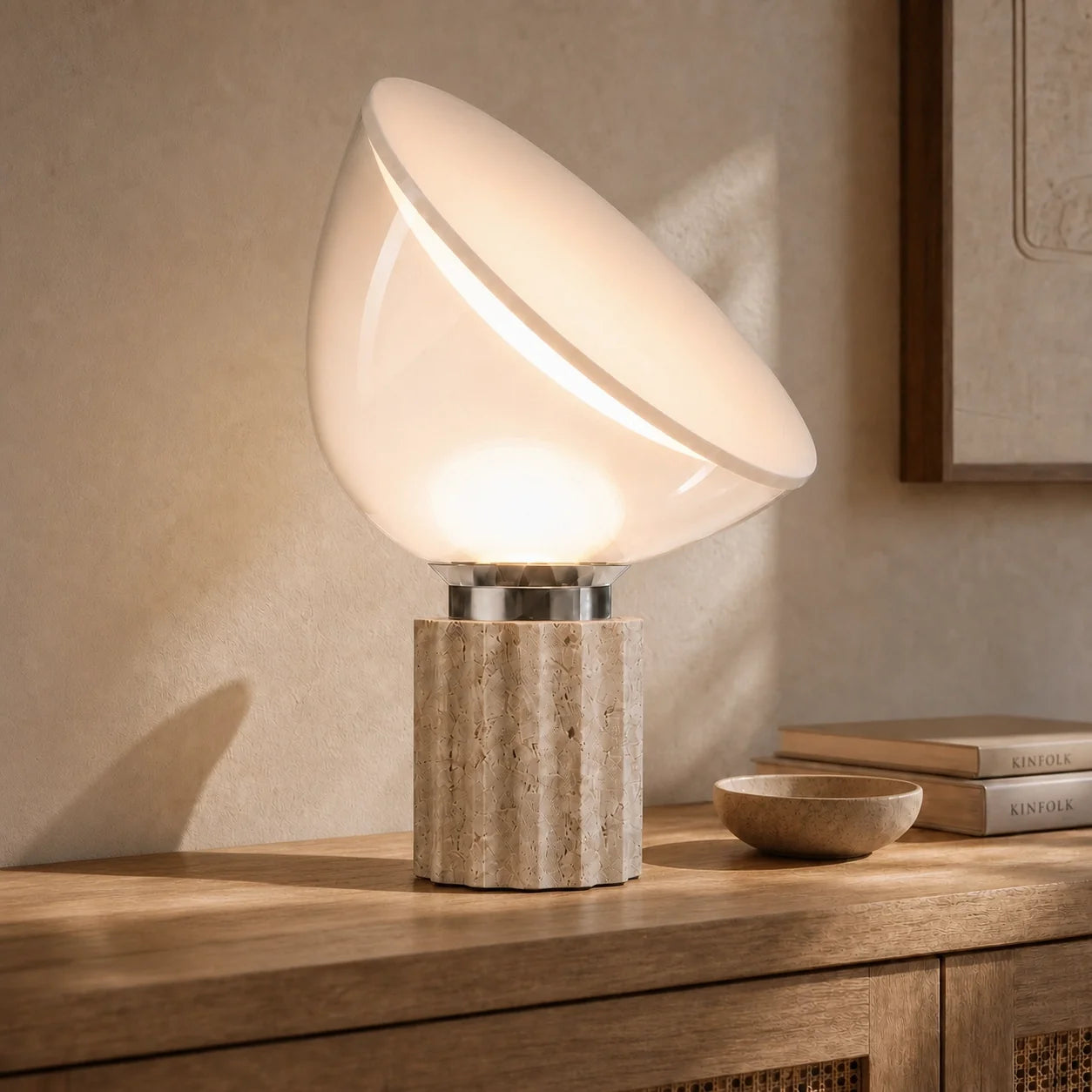 Modern Travertine Table Lamp with Clear Glass Shade