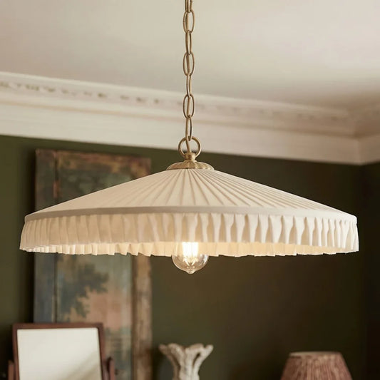 Vintage Round Pleated Silk Pendant Light