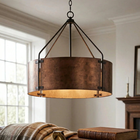 Industrial Farmhouse Bronze Drum Shade Pendant Light