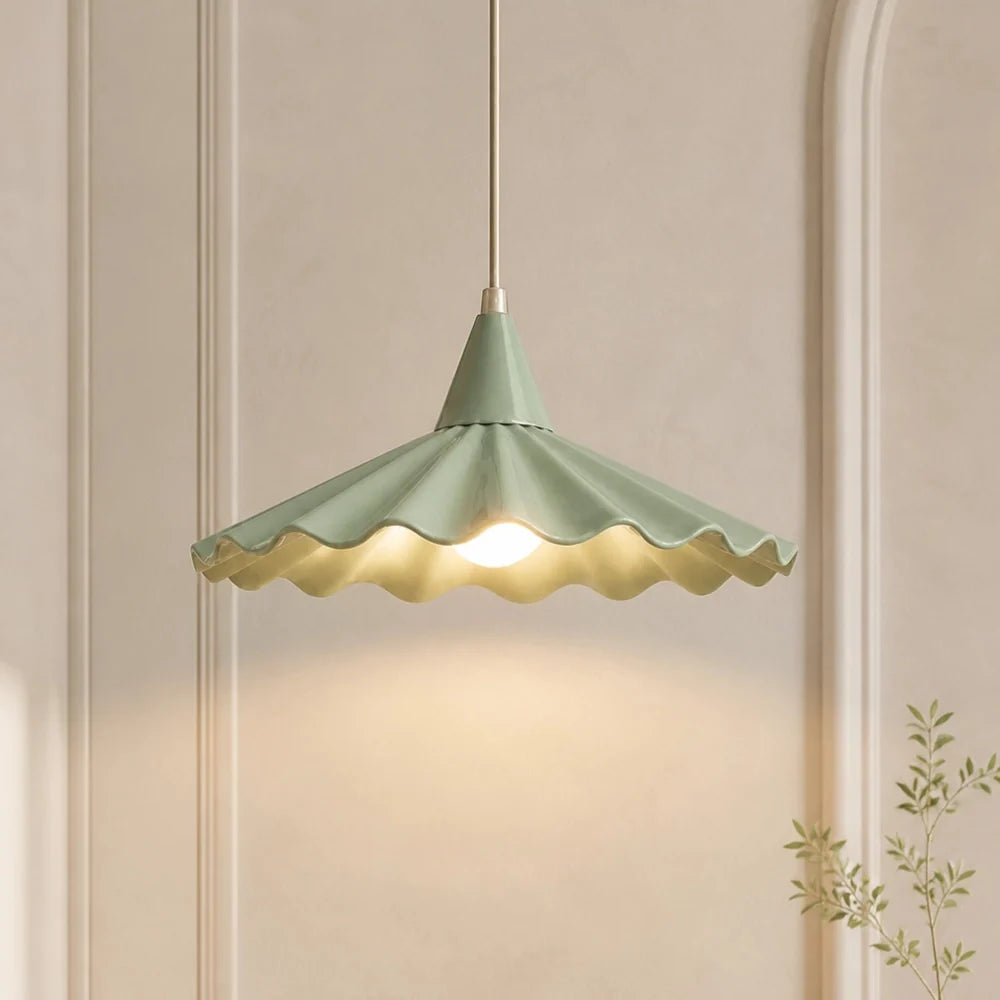 Modern Cottage Scalloped Ceramic Gloss White Pendant Light