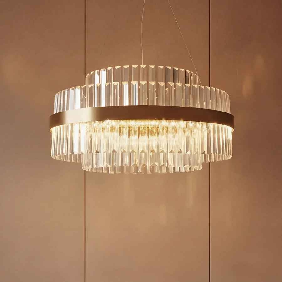 Modern Tiered Crystal Brass LED Chandelier