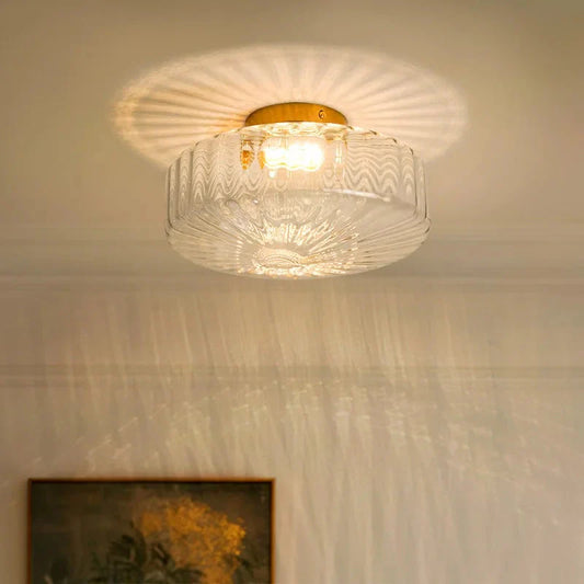 Farmhouse Ribbed Glass Flush Mount Ceiling Light