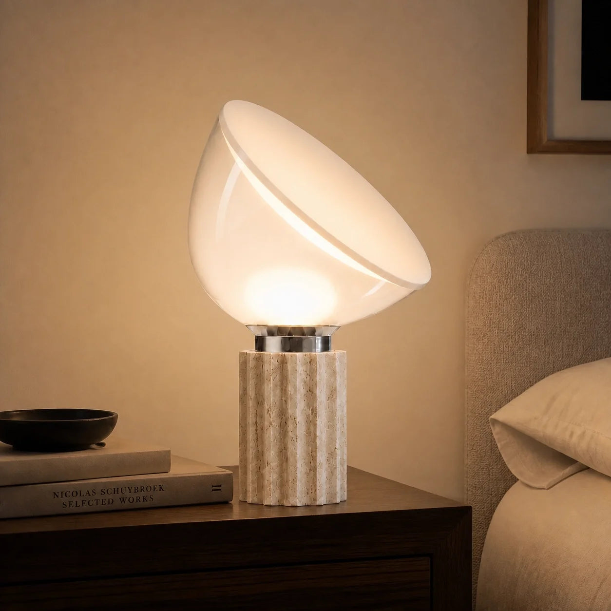 Modern Travertine Table Lamp with Clear Glass Shade