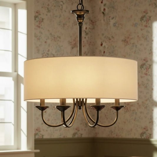 Modern 5-Light Dimmable Fabric Drum-Shaped Pendant Light