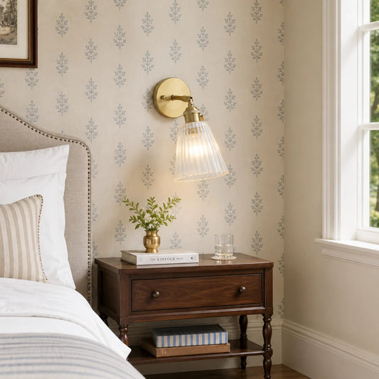 Adjustable Vintage Brass Ribbed Glass Wall Lamp