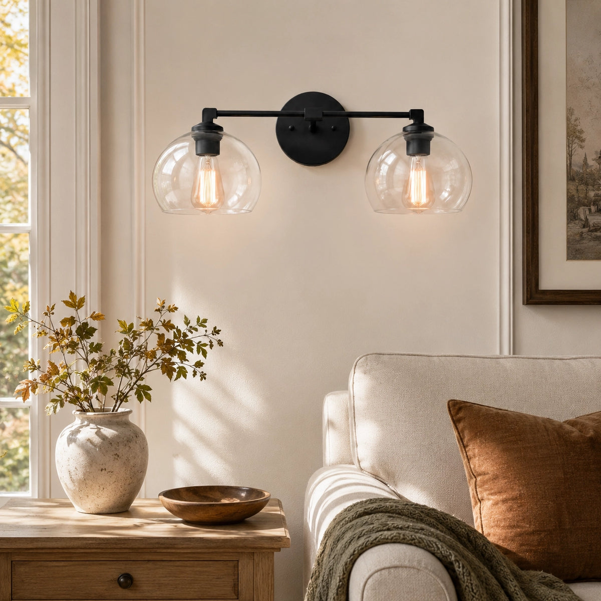 Adrian Vintage Brass Glass Globe Bathroom Vanity Light Over Mirror