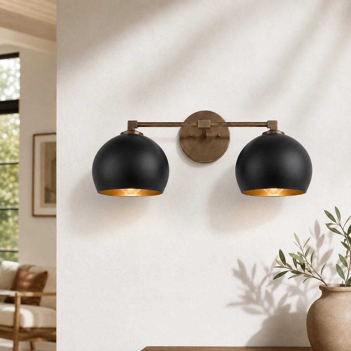 Adrian Vintage Brass Glass Globe Bathroom Vanity Light Over Mirror