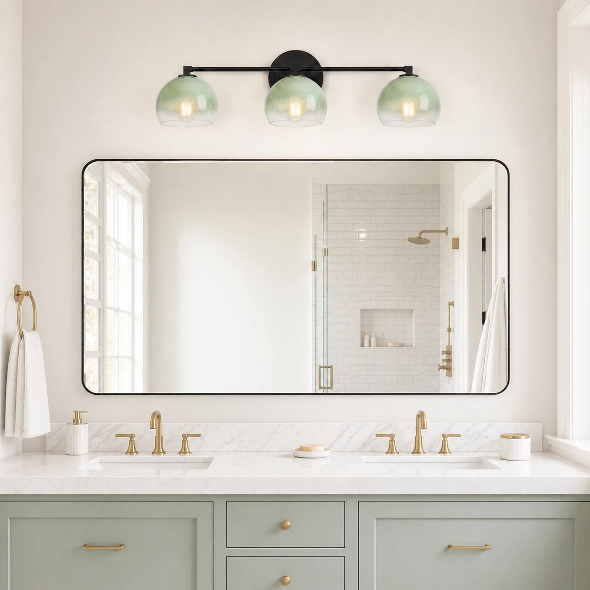 Adrian Vintage Brass Glass Globe Bathroom Vanity Light Over Mirror