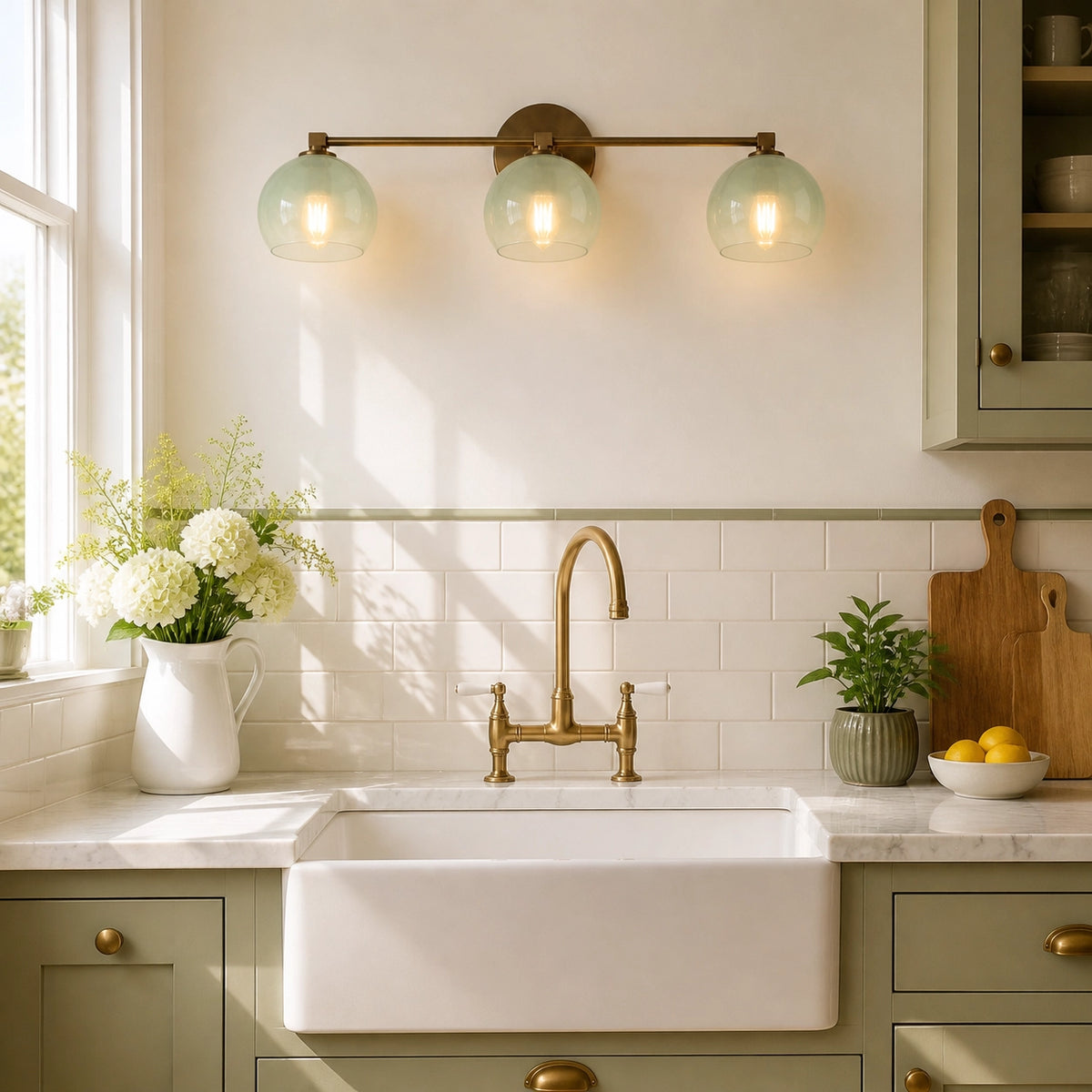 Adrian Vintage Brass Glass Globe Bathroom Vanity Light Over Mirror