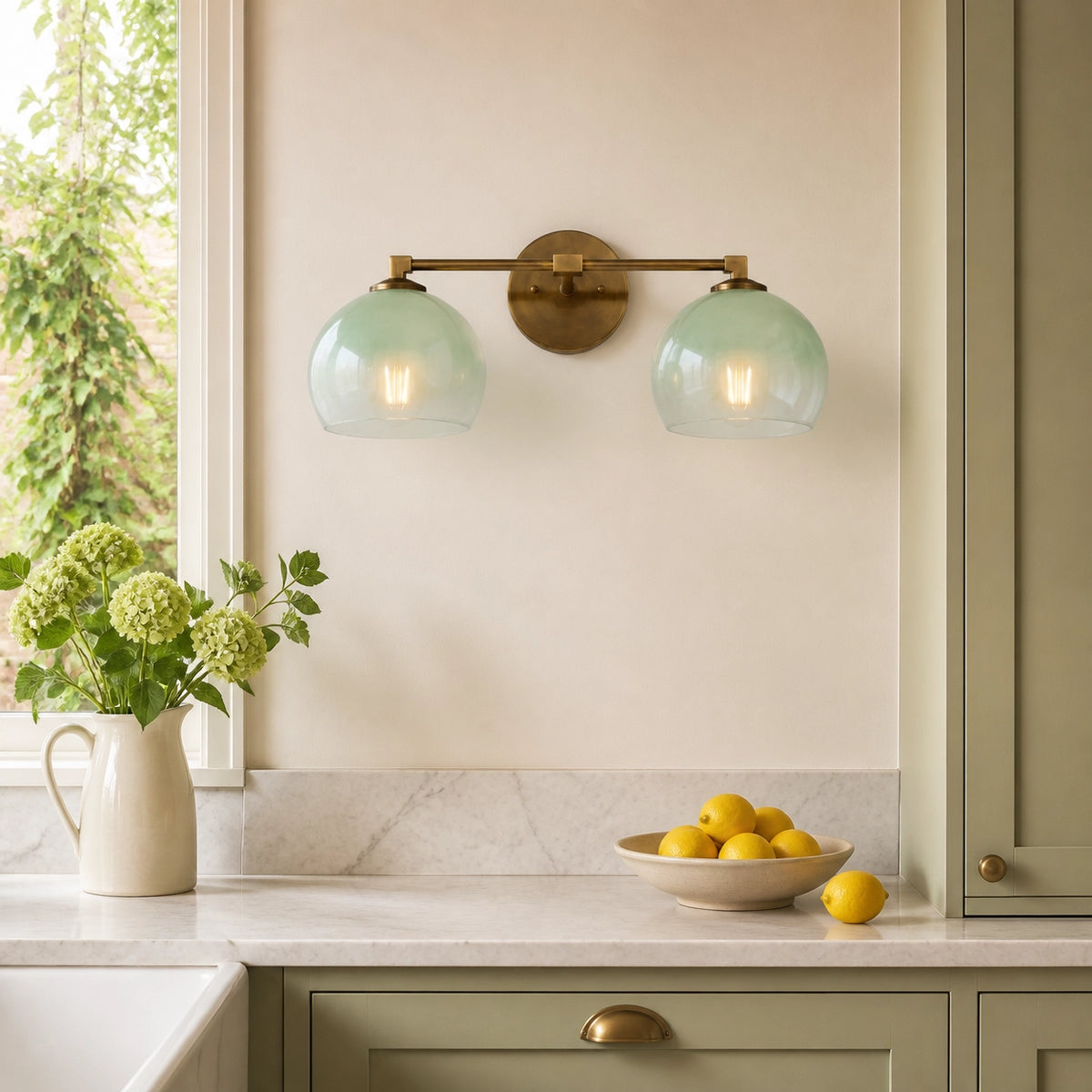 Adrian Vintage Brass Glass Globe Bathroom Vanity Light Over Mirror