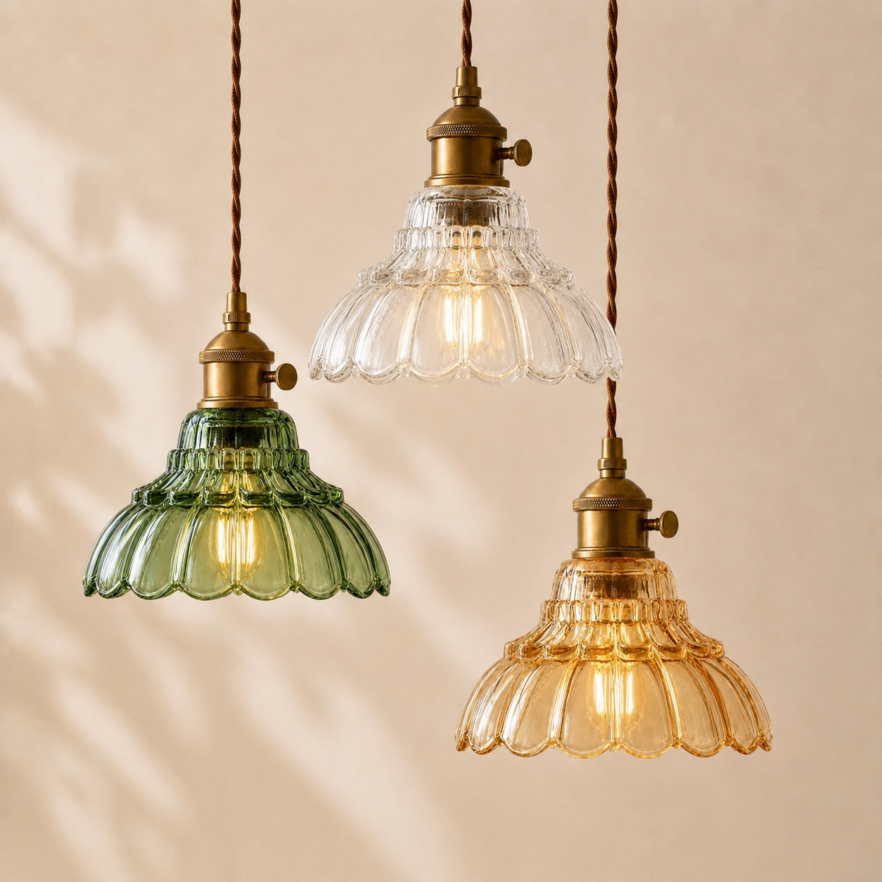 Vintage Scalloped Flower Glass Pendant Light