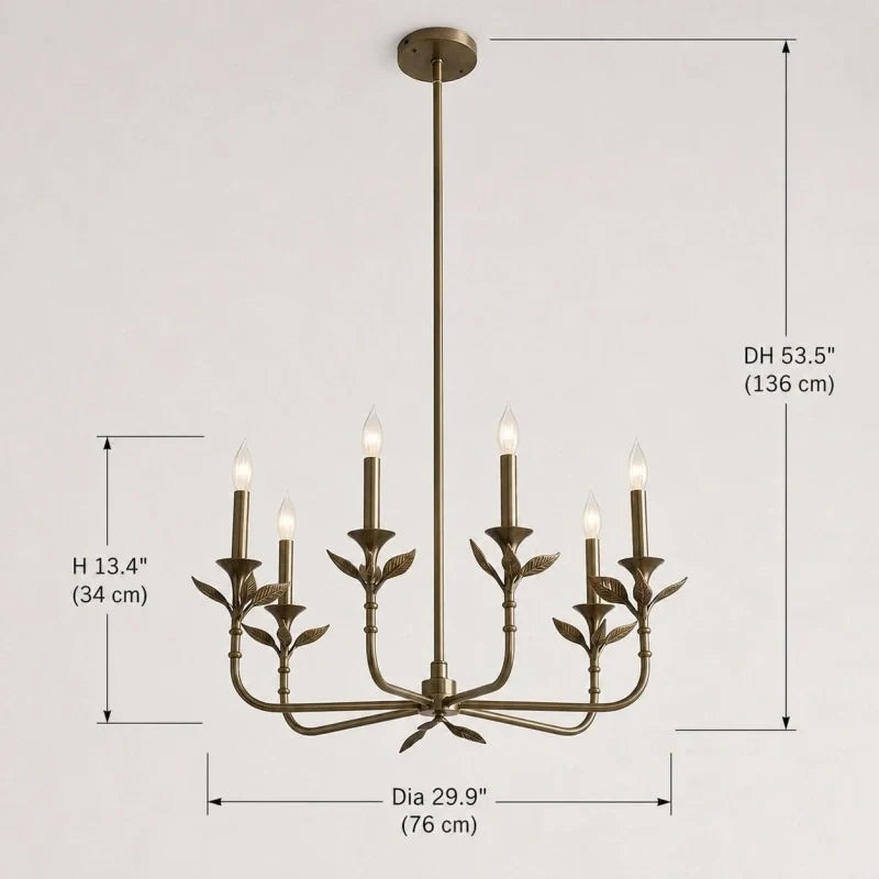Antique Brass 6-Light Botanical Forged Iron Chandelier