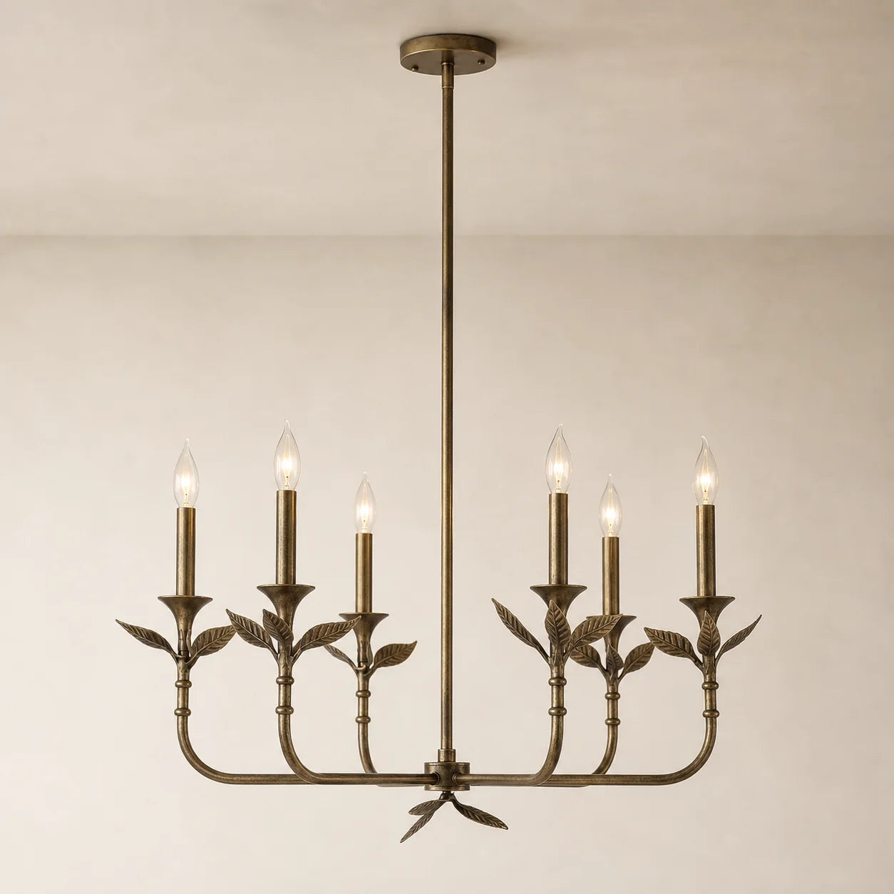 Antique Brass 6-Light Botanical Forged Iron Chandelier