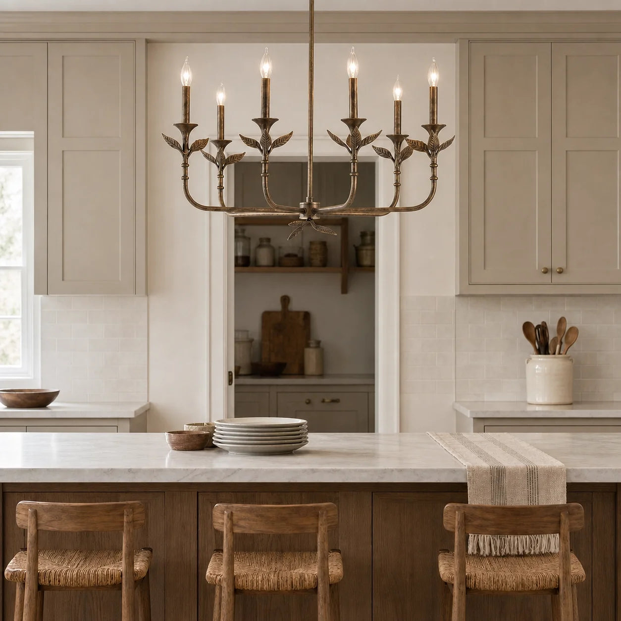 Antique Brass 6-Light Botanical Forged Iron Chandelier