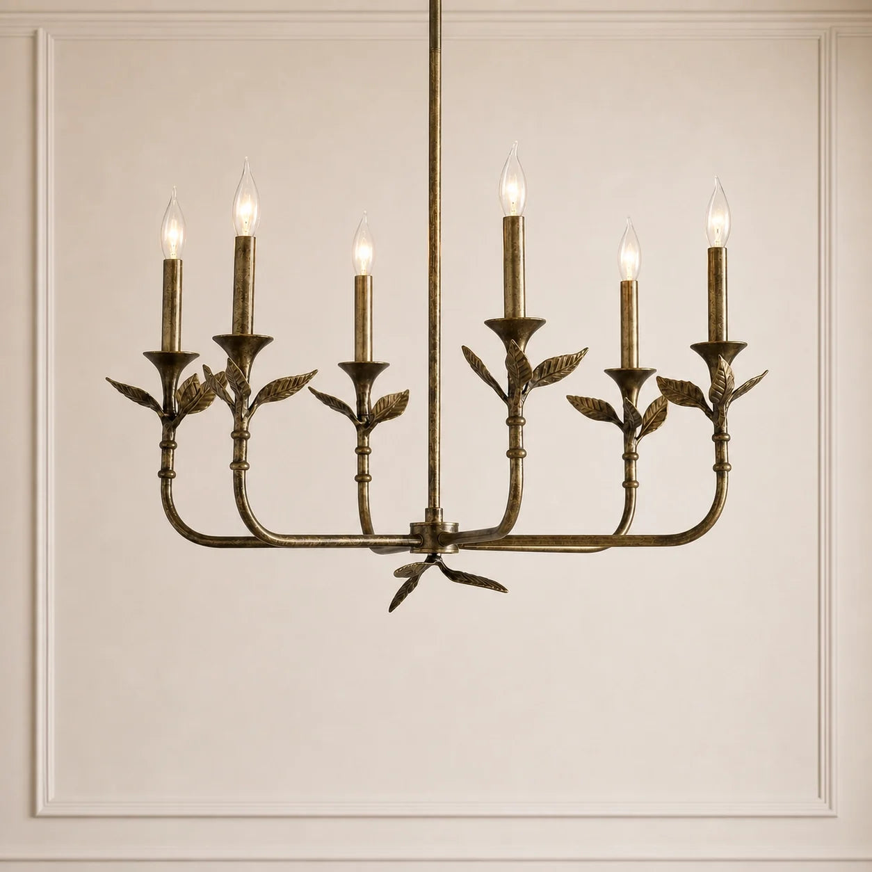 Antique Brass 6-Light Botanical Forged Iron Chandelier