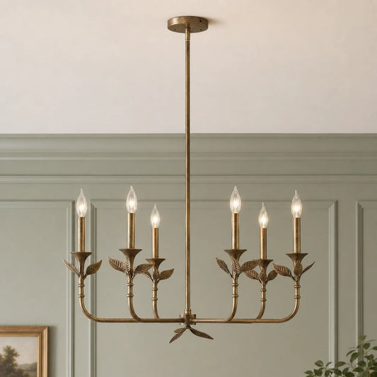 Antique Brass 6-Light Botanical Forged Iron Chandelier - view 2