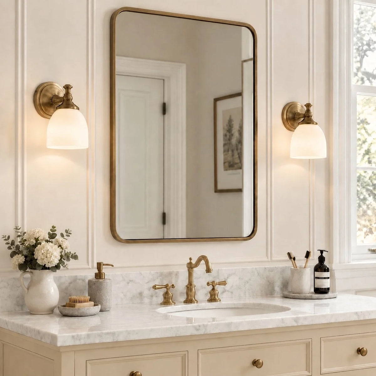 Vintage Antique Brass Milk Glass Wall Sconce