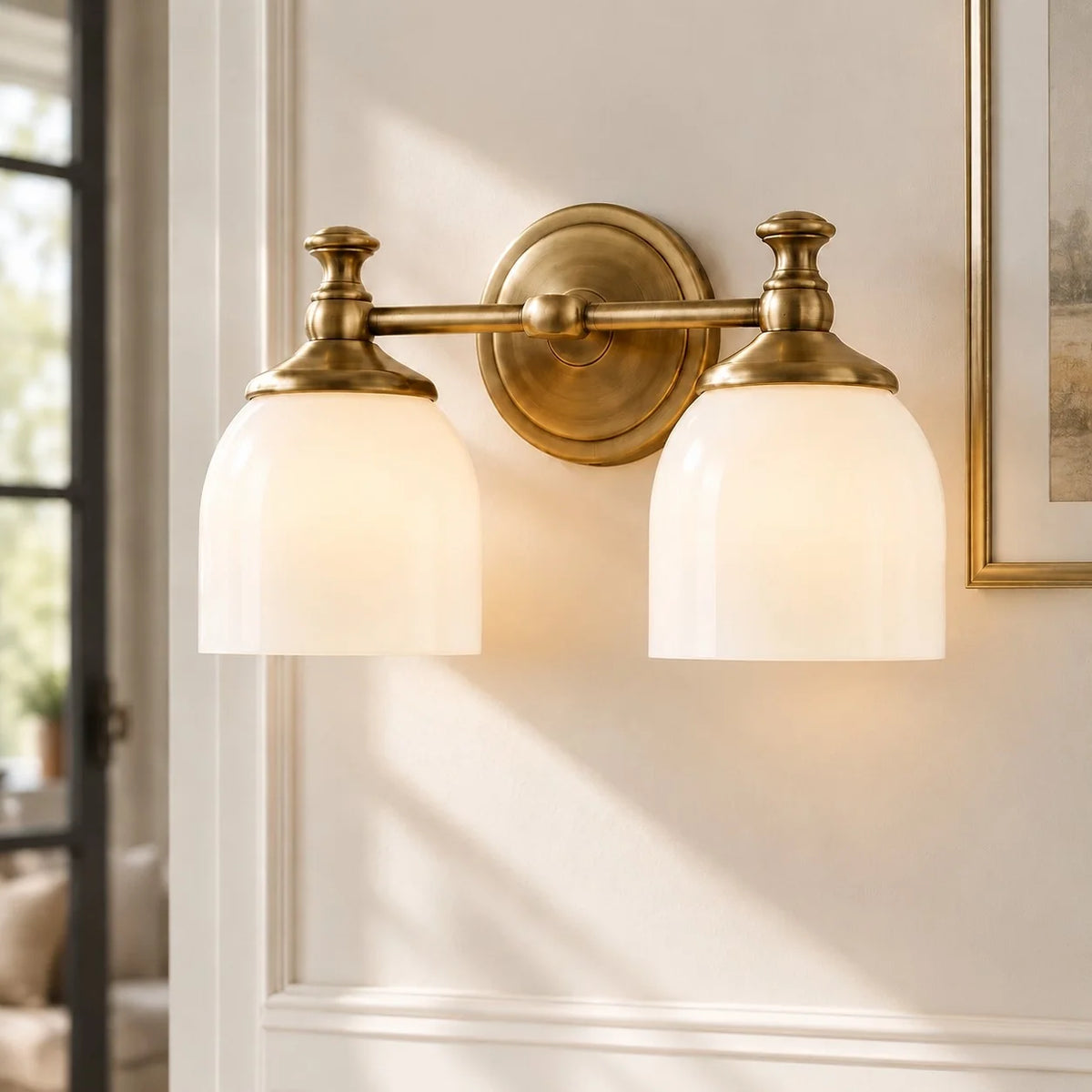 Vintage Antique Brass Milk Glass Wall Sconce
