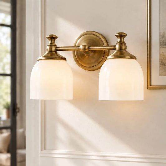 Vintage Antique Brass Milk Glass Wall Sconce