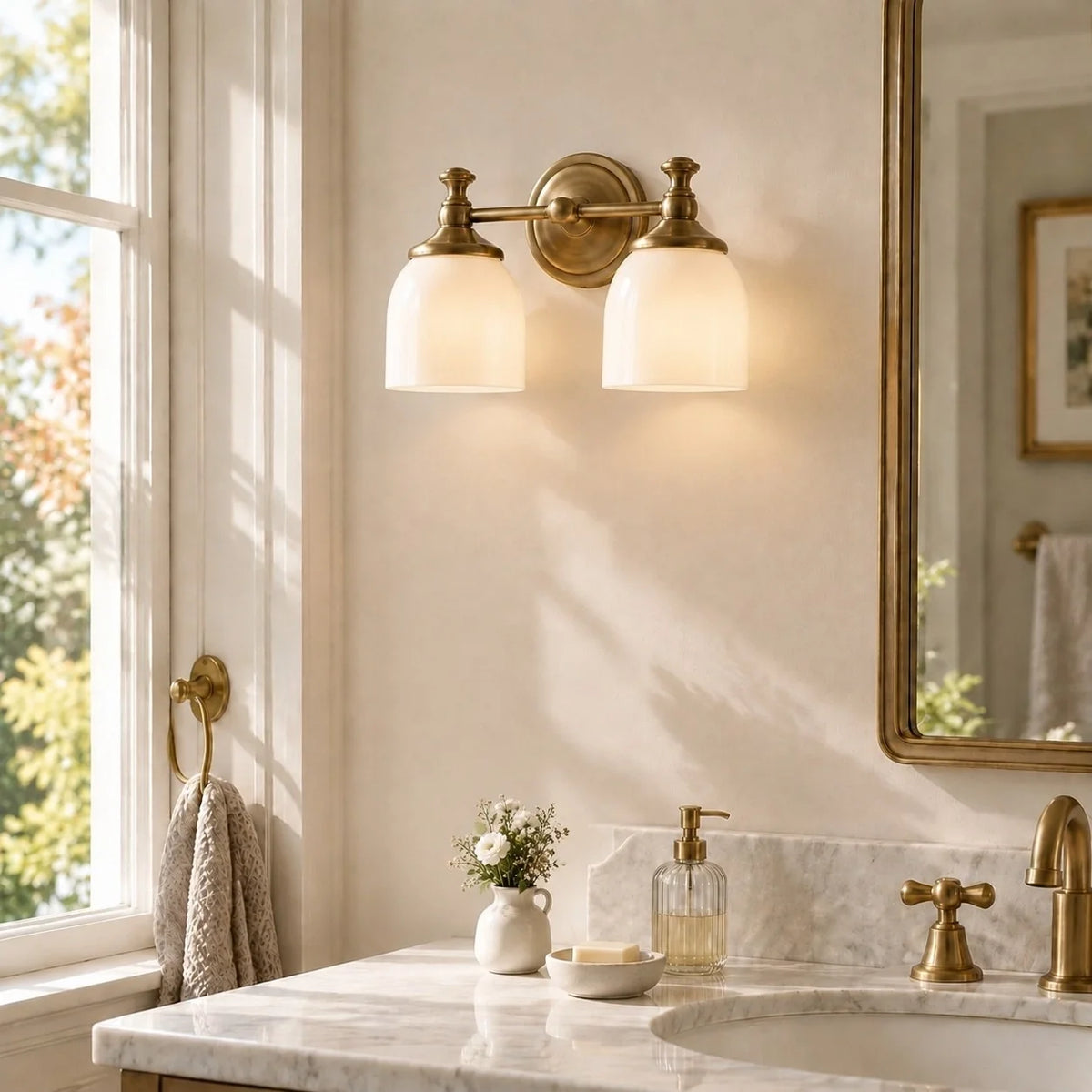 Vintage Antique Brass Milk Glass Wall Sconce