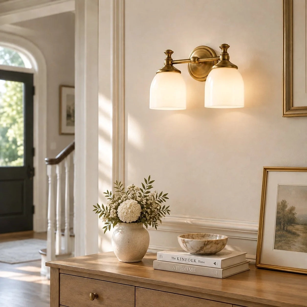 Vintage Antique Brass Milk Glass Wall Sconce