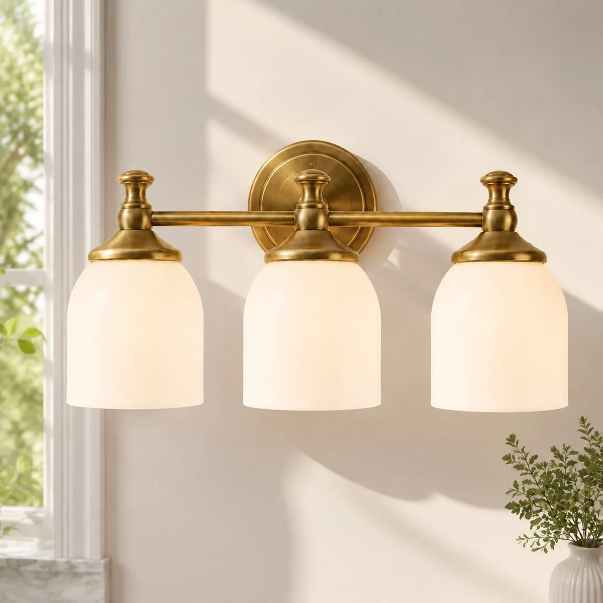 Vintage Antique Brass Milk Glass Wall Sconce