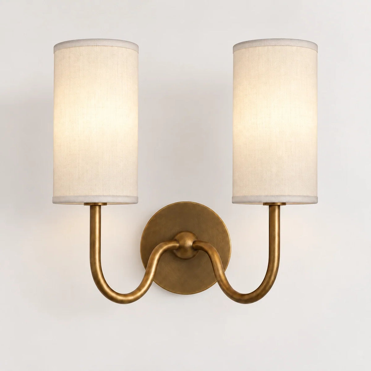 Vintage Cylindrical Linen Wall Light with Curved Arm