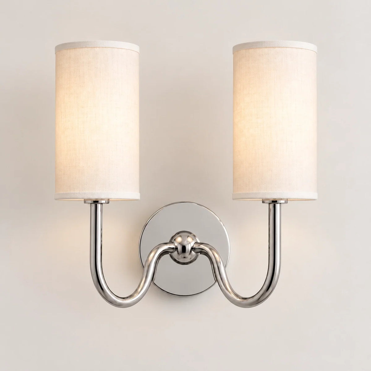 Vintage Cylindrical Linen Wall Light with Curved Arm