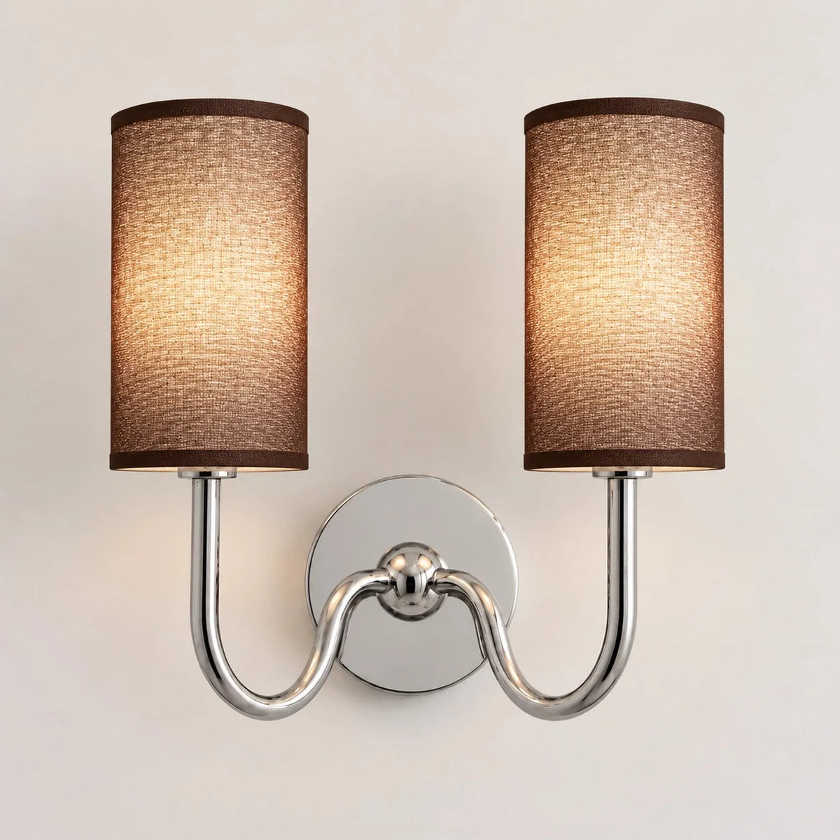Vintage Cylindrical Linen Wall Light with Curved Arm