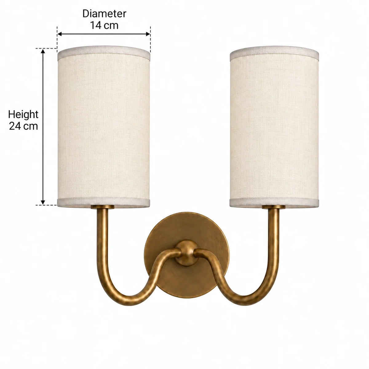 Vintage Cylindrical Linen Wall Light with Curved Arm