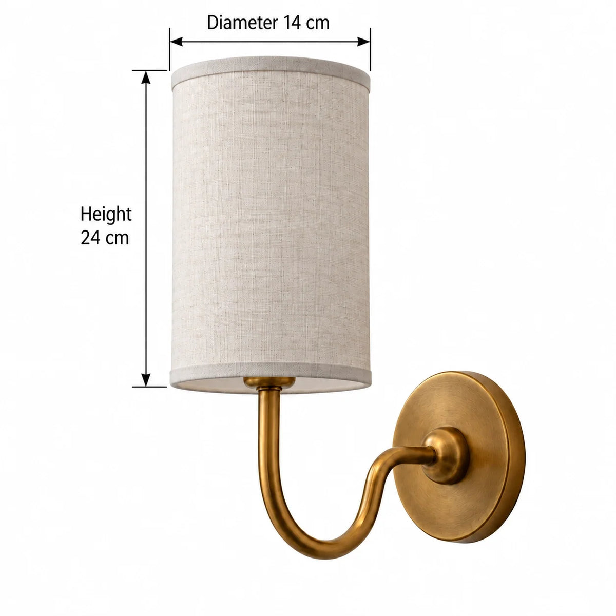 Vintage Cylindrical Linen Wall Light with Curved Arm