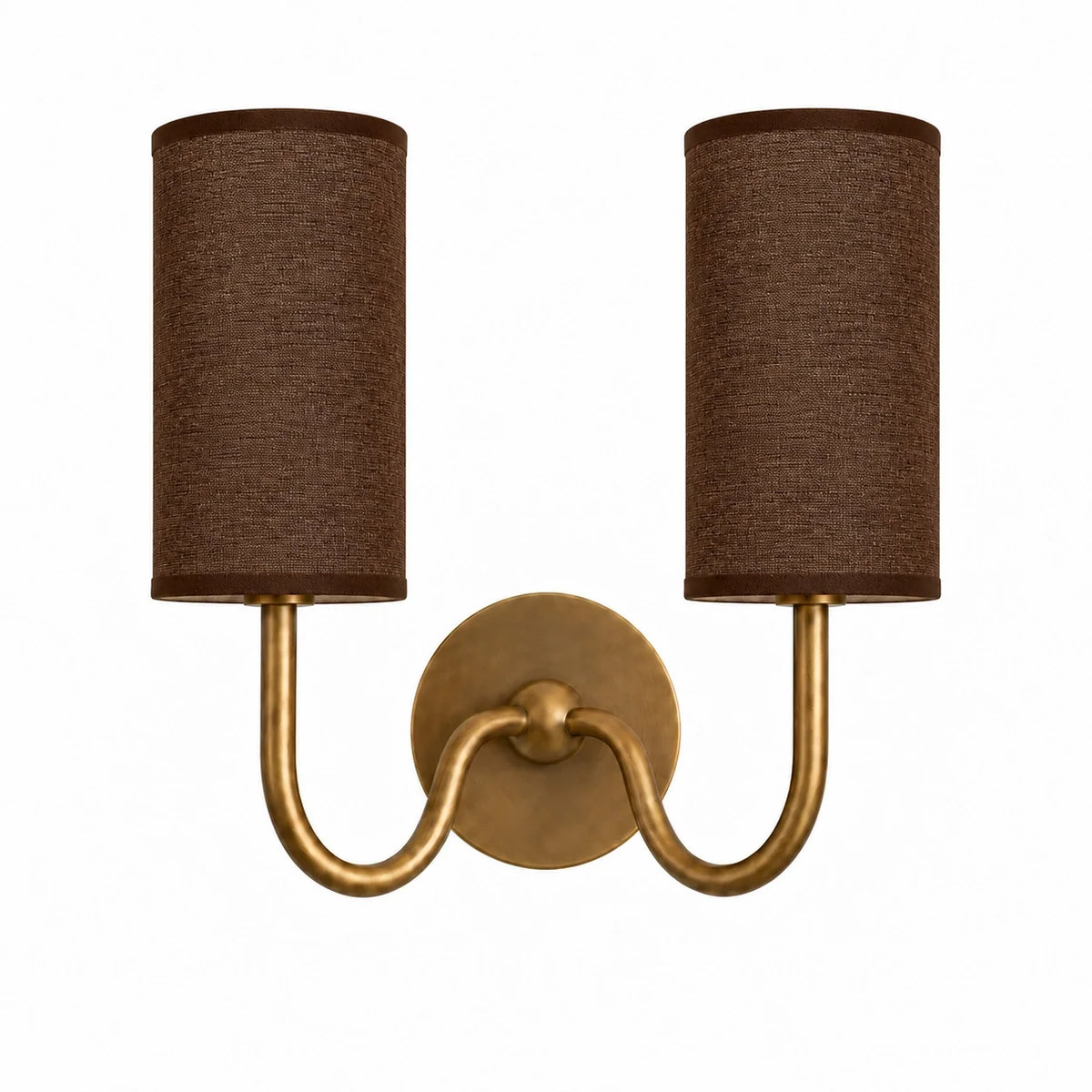 Vintage Cylindrical Linen Wall Light with Curved Arm
