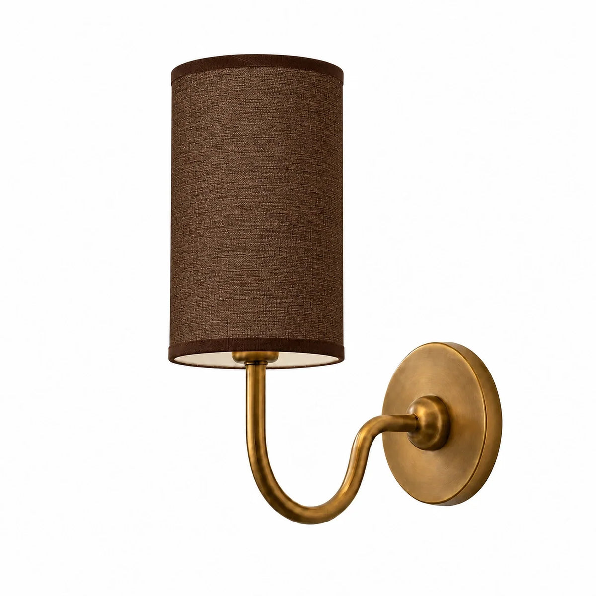 Vintage Cylindrical Linen Wall Light with Curved Arm