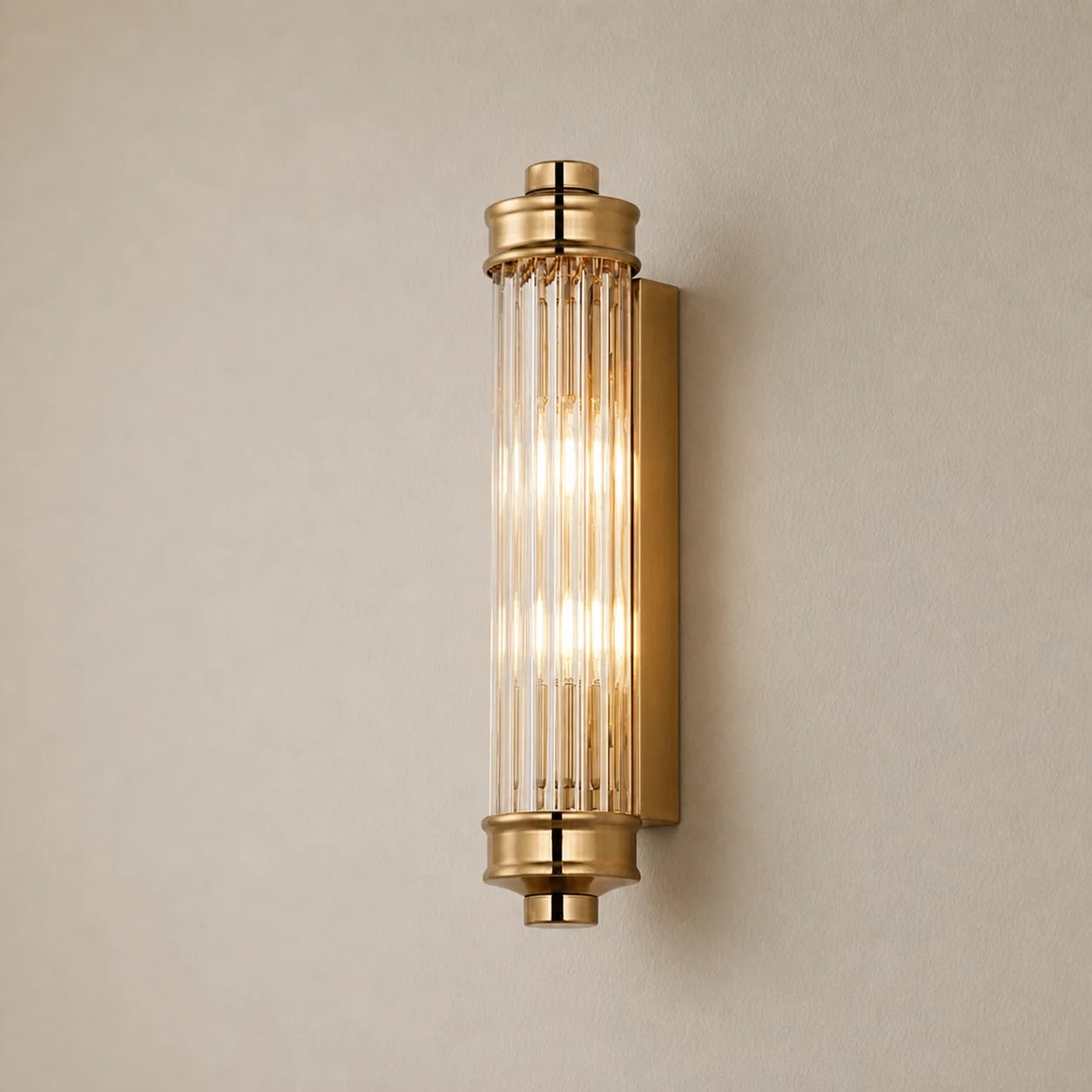 Art Deco Vertical Ribbed Glass Cylindrical Wall Sconce