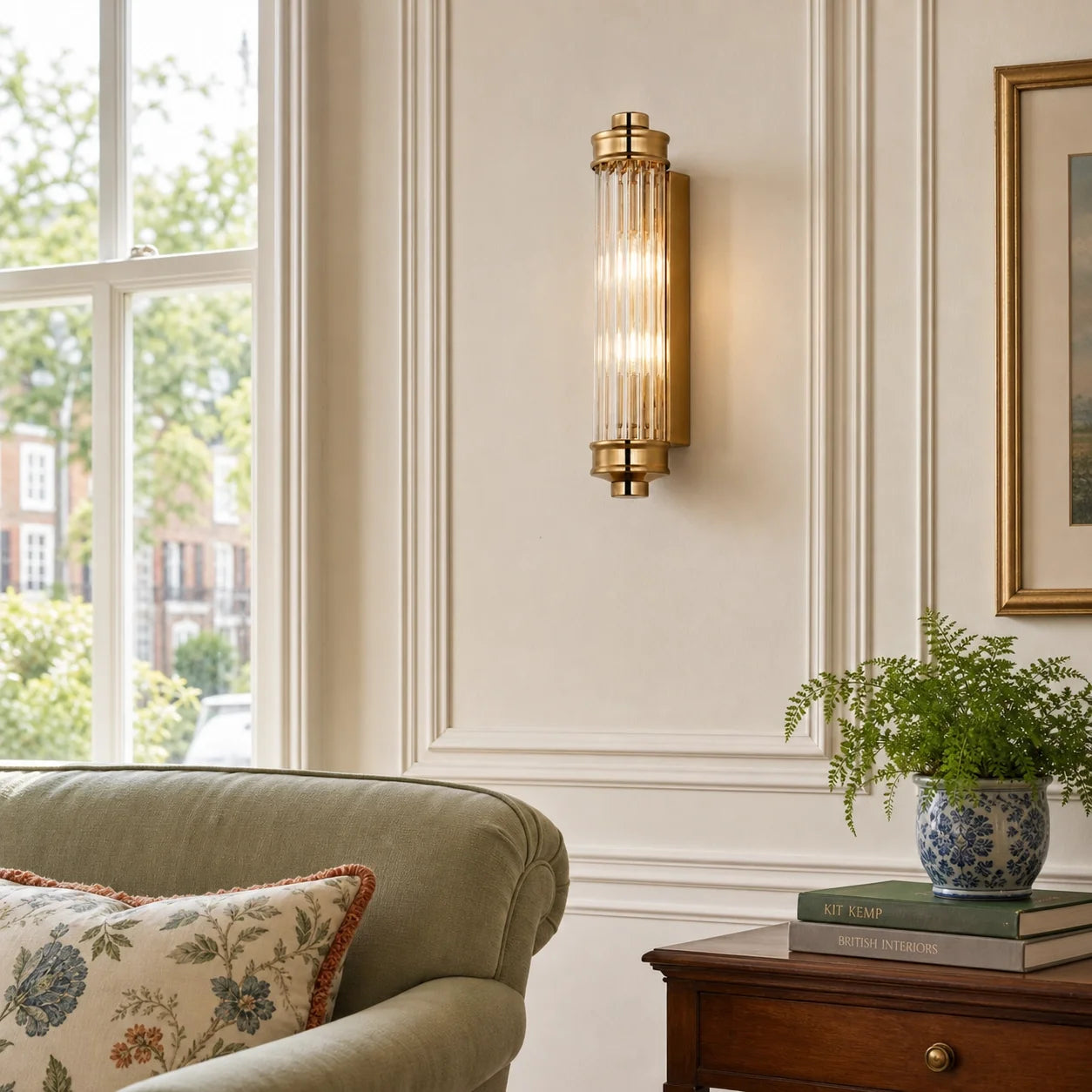 Art Deco Vertical Ribbed Glass Cylindrical Wall Sconce