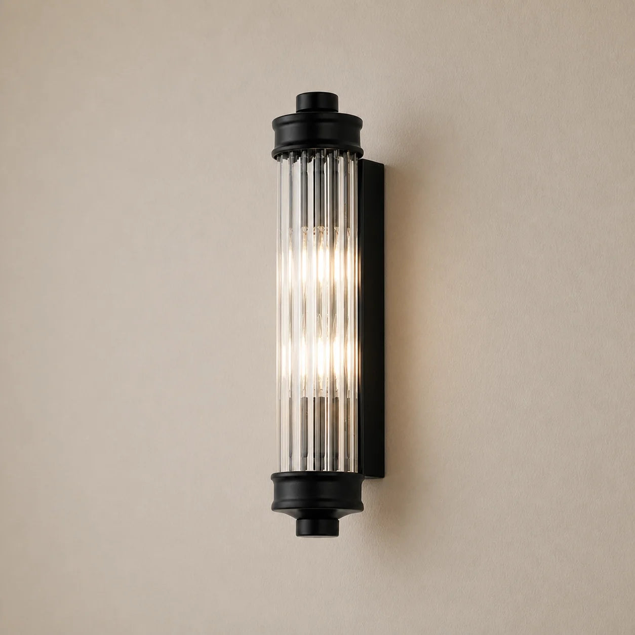 Art Deco Vertical Ribbed Glass Cylindrical Wall Sconce