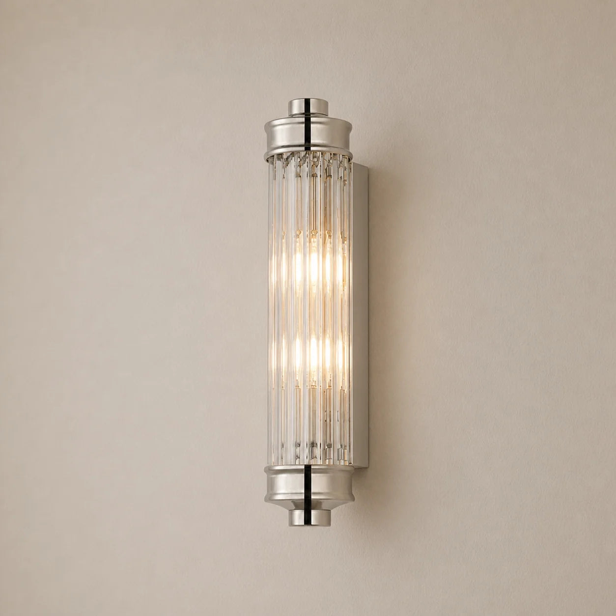 Art Deco Vertical Ribbed Glass Cylindrical Wall Sconce