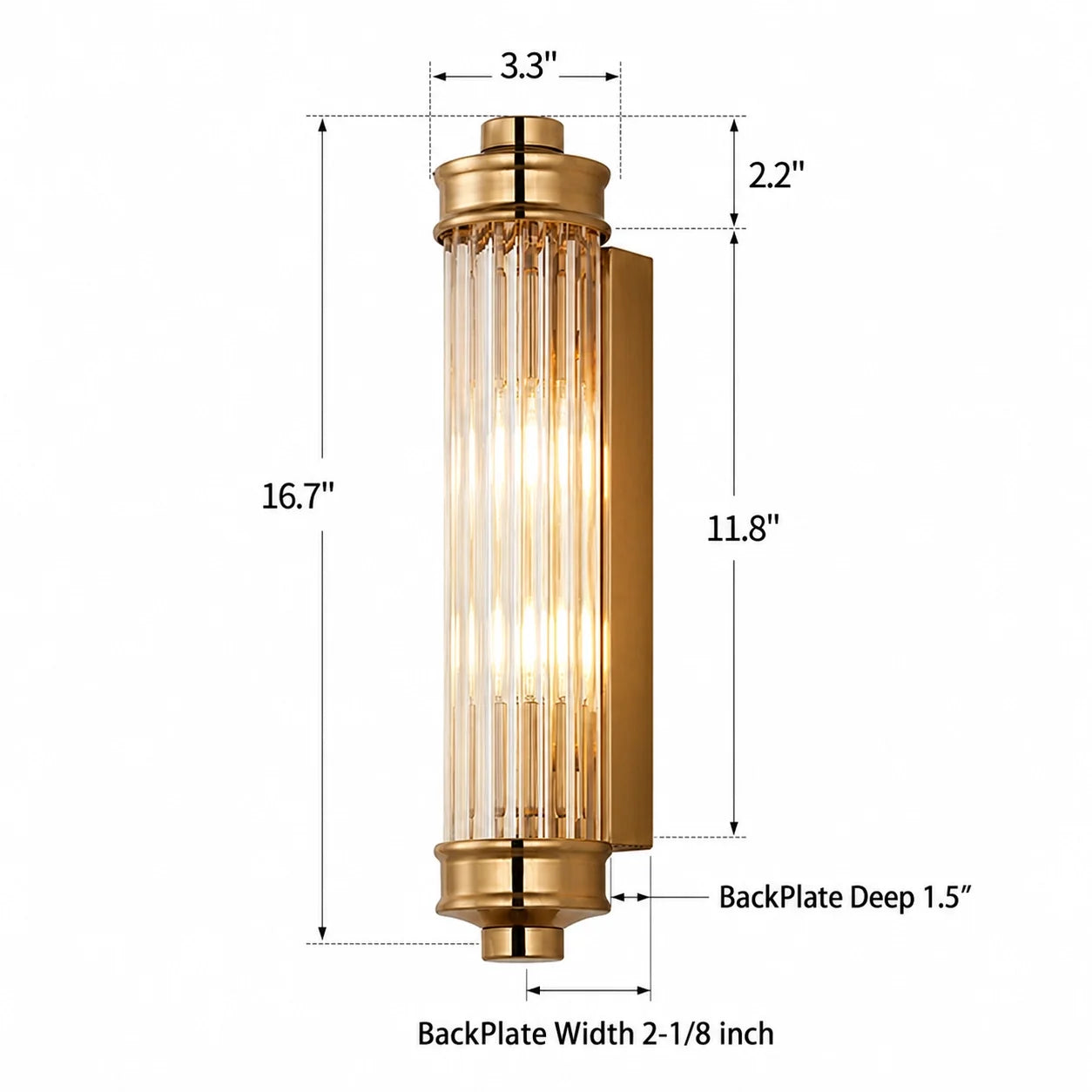 Art Deco Vertical Ribbed Glass Cylindrical Wall Sconce