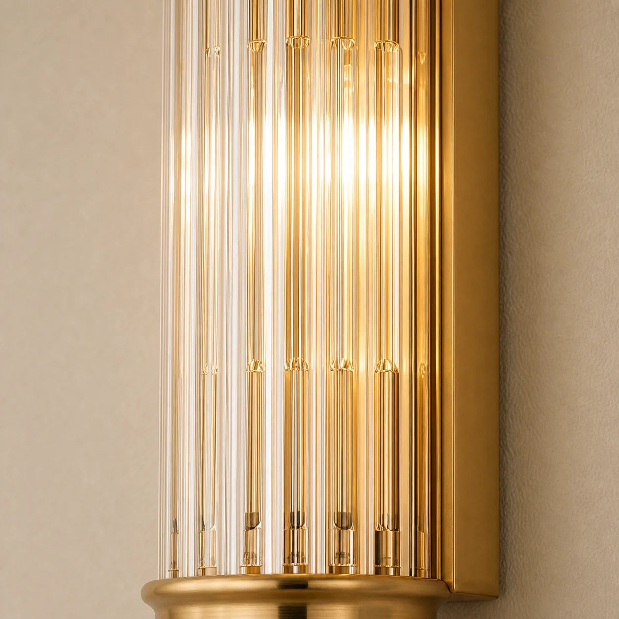 Art Deco Vertical Ribbed Glass Cylindrical Wall Sconce