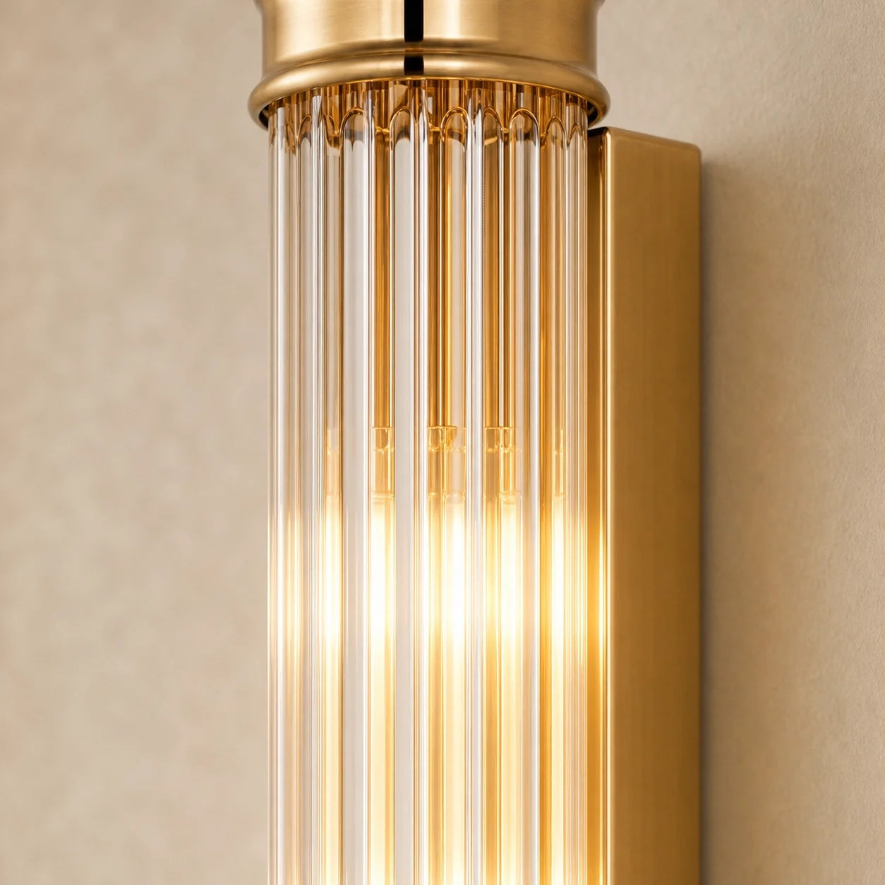 Art Deco Vertical Ribbed Glass Cylindrical Wall Sconce