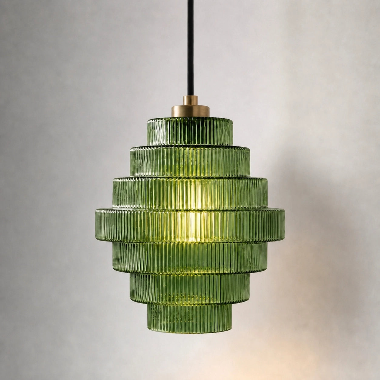 Art Deco Bottle Shape Vintage Tiered Ribbed Glass Pendant Light