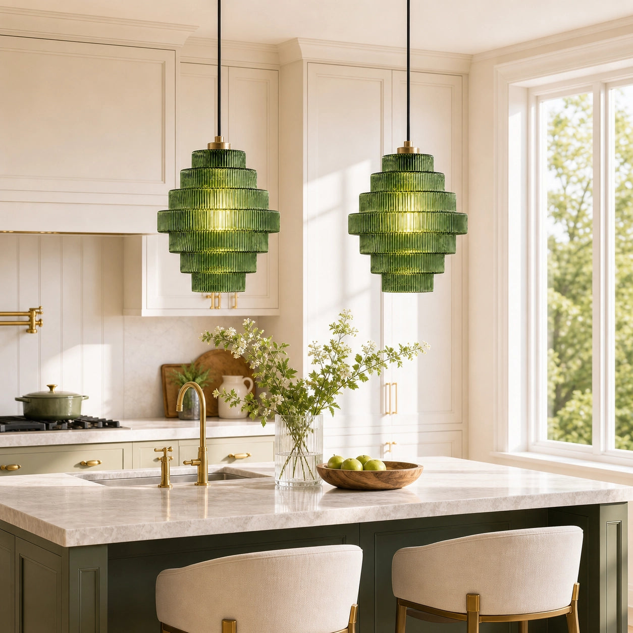 Art Deco Bottle Shape Vintage Tiered Ribbed Glass Pendant Light