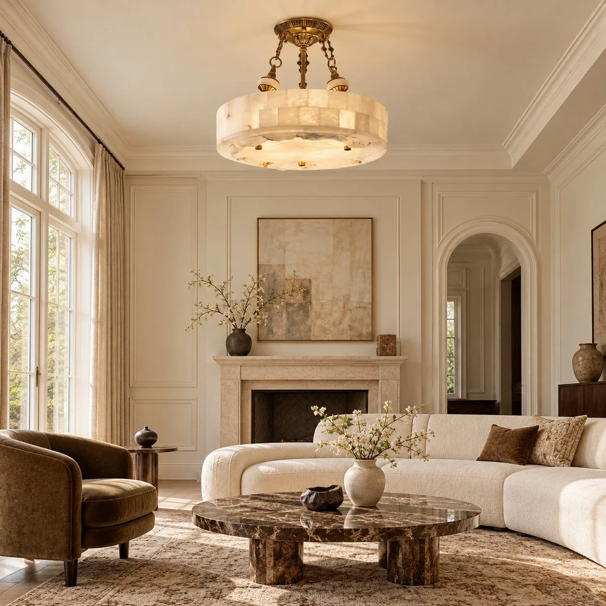 Aurevia Modern Natural Alabaster Brass Chandelier