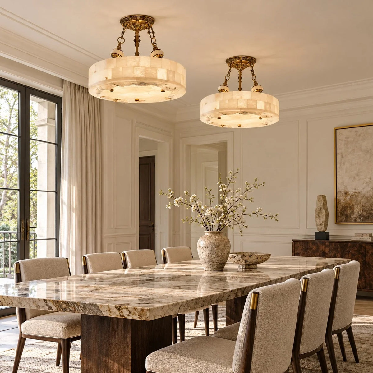 Aurevia Modern Natural Alabaster Brass Chandelier