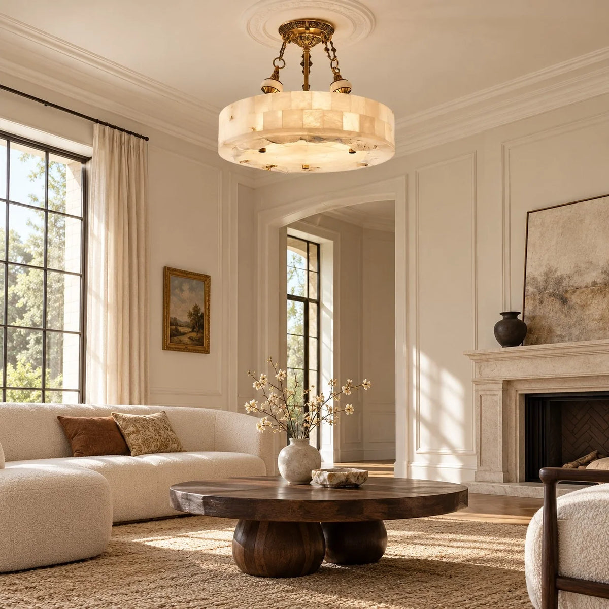 Aurevia Modern Natural Alabaster Brass Chandelier
