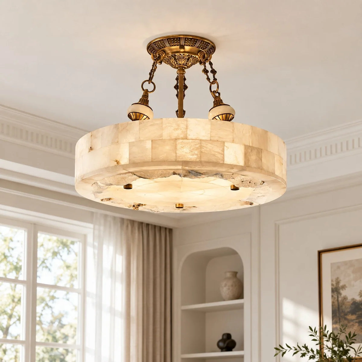Aurevia Modern Natural Alabaster Brass Chandelier