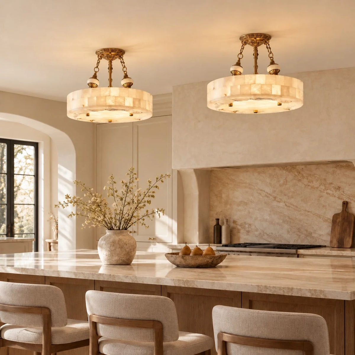 Aurevia Modern Natural Alabaster Brass Chandelier